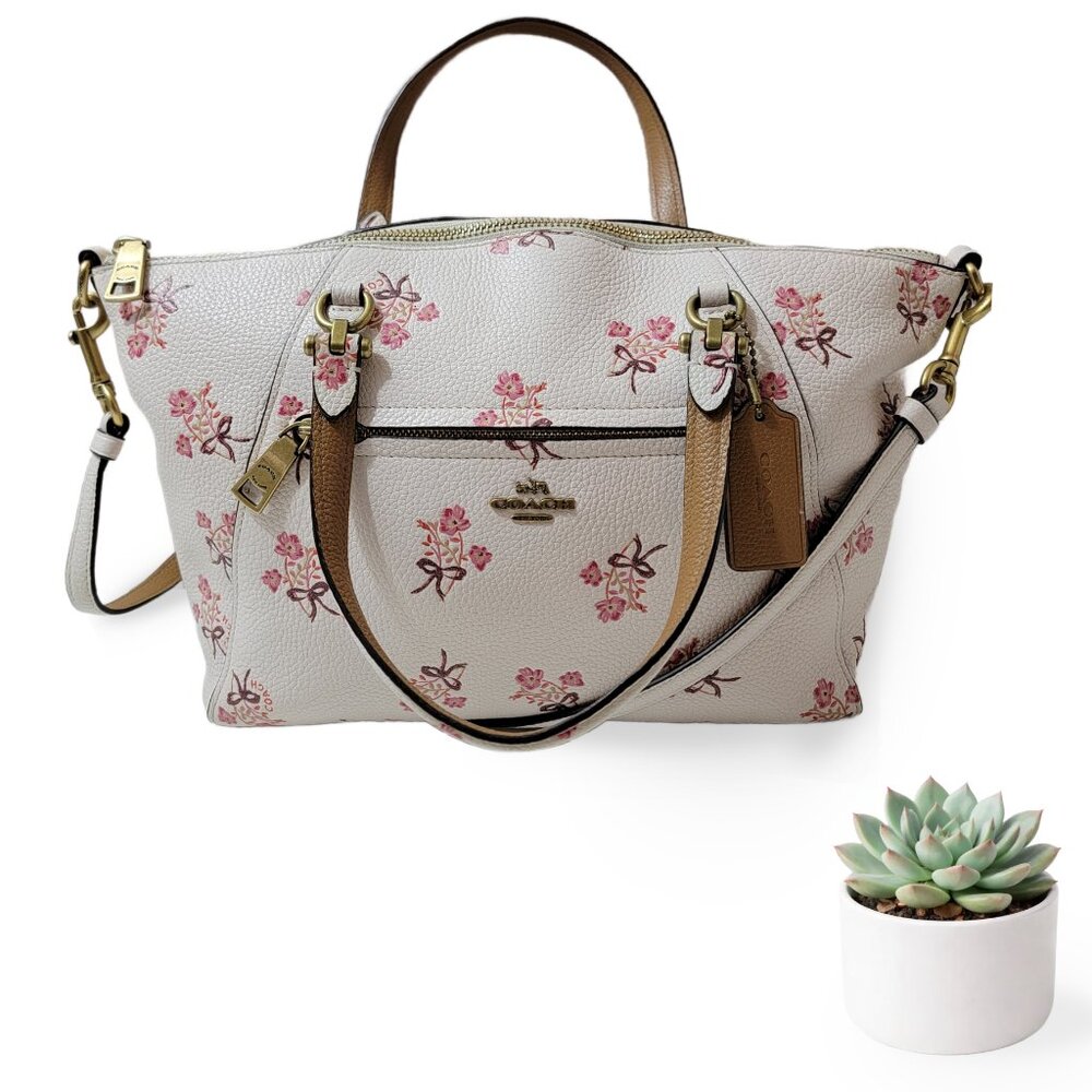 Coach Floral Printed Leather Satchel in White and Pink
